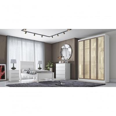 Guarda Roupa Casal Moderni Glass Reflecta 4 Portas de Bater 3 Gavetas MDP com Espelho Neve Móveis