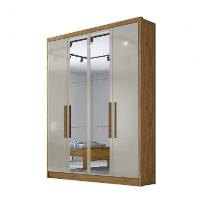 Guarda Roupa Casal Moderni New 4 Portas de Bater 3 Gavetas MDP com Espelho Cumaru-fendi Móveis Novo