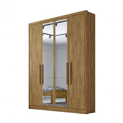 Guarda Roupa Casal Moderni New 4 Portas 3 Gavetas MDP com Espelho Cumaru Fendi Móveis Novo Horizonte