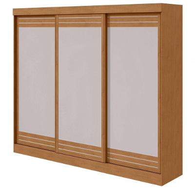 Guarda Roupa Casal Nice 3 Portas de Bater 4 Gavetas MDP com Corrediças Telescópicas Amendoa
