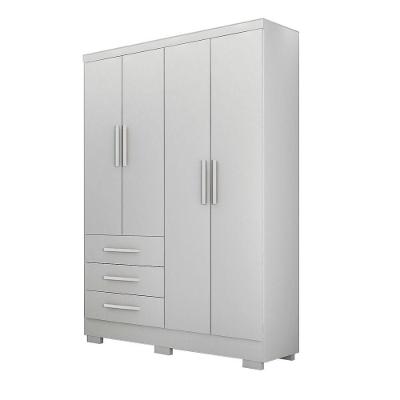 Guarda Roupa Solteiro Encant 4 Portas de Bater 3 Gavetas MDP Neve Móveis Novo Horizonte
