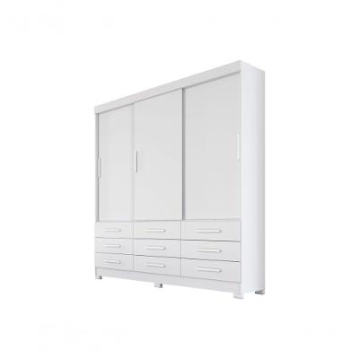 Guarda Roupa Solteiro Buriti 3 Portas Correr 9 Gavetas MDP Neve Móveis Novo Horizonte