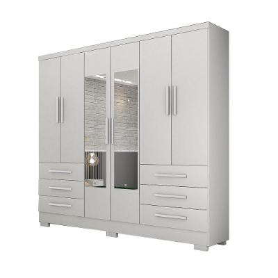 Guarda Roupa Solteiro Encant 6 Portas 6 Gavetas MDP com Espelho Neve Móveis Novo Horizonte