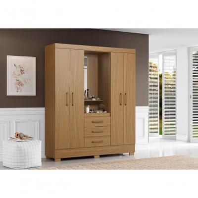 Roupeiro Casal Paris 4 Portas 3 Gavetas MDF com Espelho Atacama Aramóveis 163.2CM