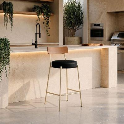 Banqueta Cozinha Alta D03 Assento PU Base Fixa com Encosto Fixo Preto D'Rossi