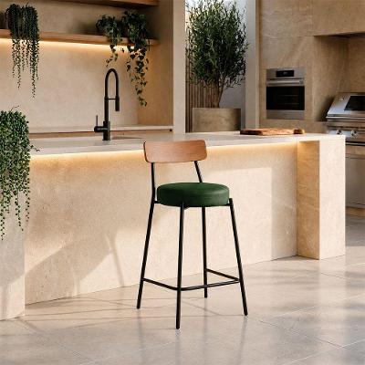 Banqueta Cozinha Alta D03 Assento em PU com Encosto Altura 95cm Verde D'Rossi