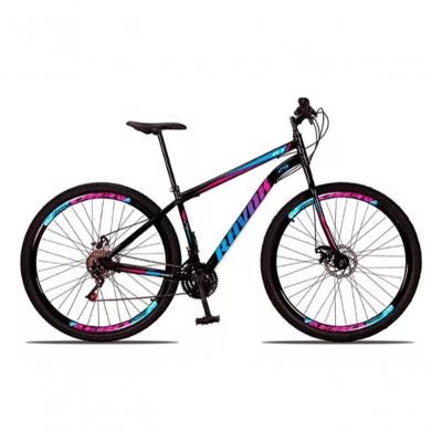 Bicicleta Aro 29 Bike Aço 21 Marchas Freio a Disco Rosa Azul Ravok