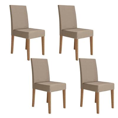 Kit 4 Cadeiras de Jantar Josi MDF Suede Bege Base Carvalho Pallazio