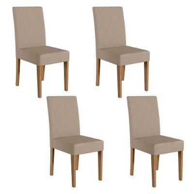 Kit 4 Cadeiras de Jantar Jade MDF Suede Bege Base Carvalho Pallazio