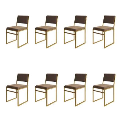 Kit 8 Cadeiras Industrial Isa Veludo Marrom Base Dourado Para Mesa Sala Cozinha - Dourado-marrom