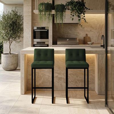 Kit 2 Banquetas Lirina PU Base Fixa com Encosto Industrial Verde D'Rossi