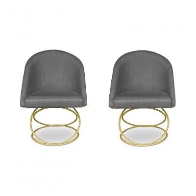 Kit 2 Cadeira De Jantar Luxo Base De Metal Dourado Sala Esritório Recepção Suede Veludo Grafite Do Lar Móveis