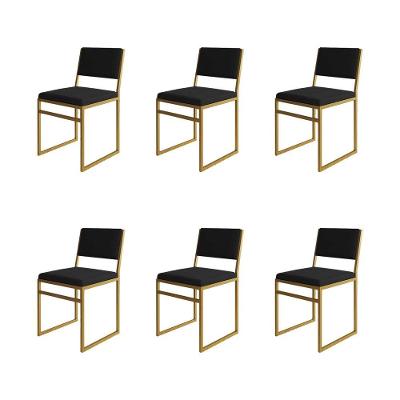Kit 6 Cadeiras Industrial Isa Veludo Preto Base Dourado Para Mesa Sala Cozinha - Dourado-preto