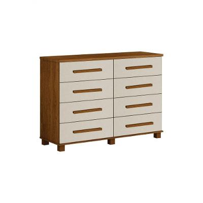 Cômoda San Marino 8 Gavetas MDF Puxador Madeira Cinamomo e Off White Leifer Móveis