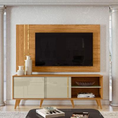 Kit Bancada e Painel Cronos 2 Portas 180CM MDP Amadeirado Cumaru e Opala Pallazio