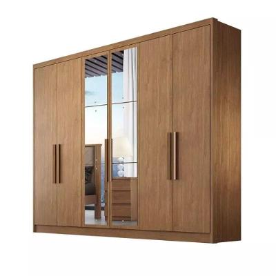 Guarda Roupa Casal Rizon 6 Portas de Bater 6 Gavetas MDF com Espelho Laqueado Cumaru Móveis Novo