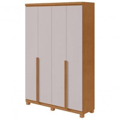 Guarda Roupa Solteiro e Closet Alonzo 4 Portas de Bater 2 Gavetas MDF Laqueado Amendoa Clean-off