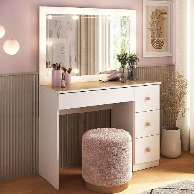 Penteadeira Camarim MP6103 4 Gavetas com Espelho e LED MDP-MDF Branco Multimóveis