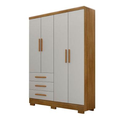 Guarda Roupa Solteiro Encant 4 Portas de Bater 3 Gavetas MDP Cumaru-fendi Móveis Novo Horizonte