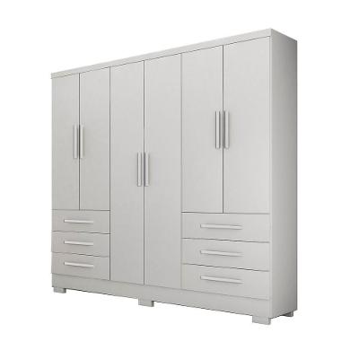 Guarda Roupa Solteiro Encant 6 Portas de Bater 6 Gavetas MDP Corrediças Telescópicas Neve Móveis