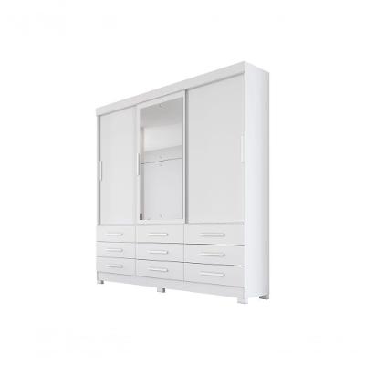 Guarda Roupa Solteiro Buriti 3 Portas Correr 9 Gavetas MDP com Espelho Neve Móveis Novo Horizonte