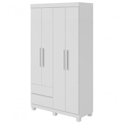 Guarda Roupa Solteiro Zeus 4 Portas 2 Gavetas MDP com Pés 18cm Branco Móveis Lopas