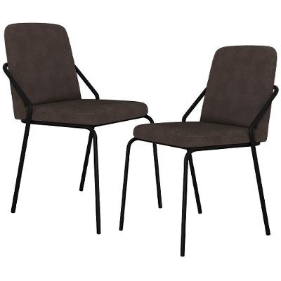 Kit 02 Cadeiras Estofada Para Sala De Jantar Loft Preto C01 Bouclê Marrom - Lyam Decor