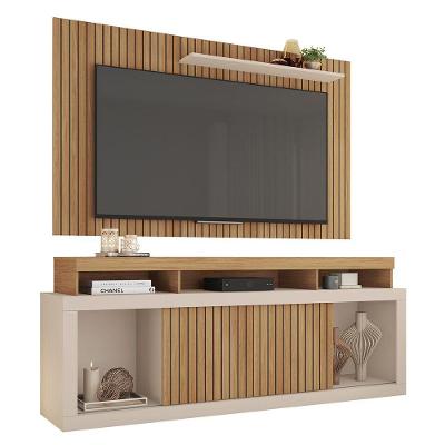 Painel com Rack Paris para TV 60" 180CM MDF-MDP com Nicho Buriti e Off White