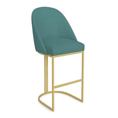 Banqueta Alta Bela Suede Base Metálica com Encosto Fixa 70cm Turquesa Pallazio