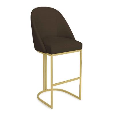 Banqueta Alta Bela Assento Suede Base Metálica com Encosto Fixo 107cm Marrom Pallazio