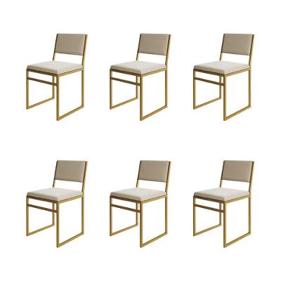 Kit 6 Cadeiras Industrial Isa Veludo Bege Base Dourado Para Mesa Sala Cozinha - Dourado-bege