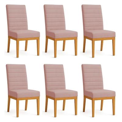 Kit 6 Cadeiras De Jantar Solana Veludo Rosé Base De Madeira - Pallazio