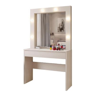 Penteadeira Requinte 1 Gaveta com Espelho Porta Jóias LED Bivolt MDF-MDP Off White Mavaular Móveis