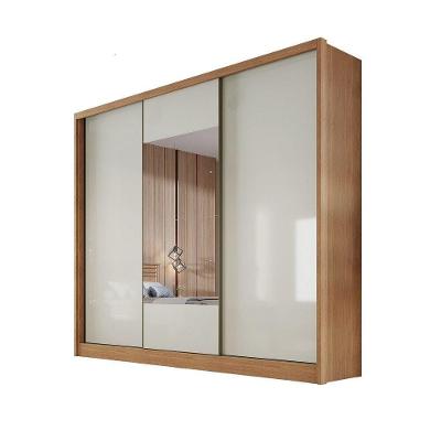 Guarda Roupa Casal Arezzo 3 Portas de Bater 4 Gavetas MDF com Espelho Cumaru-fendi Móveis Novo