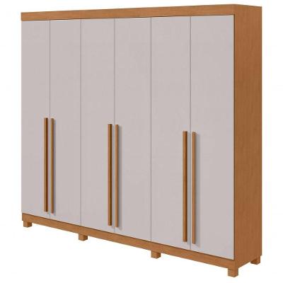 Guarda Roupa Casal Bertha 6 Portas de Bater 6 Gavetas MDP Amendoa Clean-off White Móveis Lopas