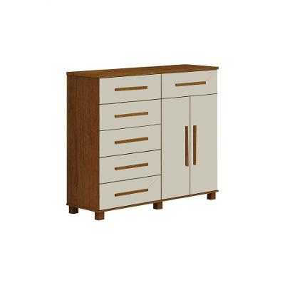 Cômoda São Paulo 6 Gavetas MDF-MDP Puxador Madeira Cinamomo Off White Leifer Móveis