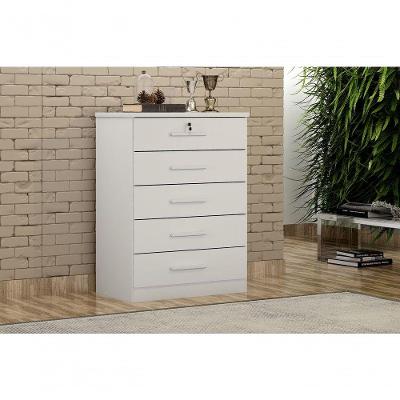Comoda Austria 5 Gavetas MDF-MDP Puxador MDF Neve Móveis Novo Horizonte