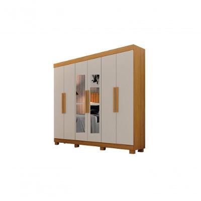 Guarda Roupa Casal Delta 6 Portas de Bater 2 Gavetas MDF com Espelho Cinamomo - Off White Leifer