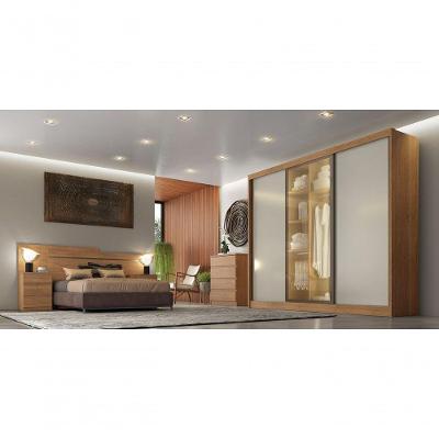 Guarda Roupa Casal Diamond Glass 3 Portas de Bater 4 Gavetas MDF com Espelho Cumaru e Fendi Móveis