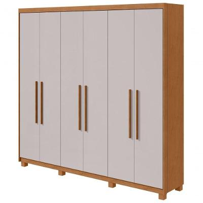 Guarda Roupa Casal Aries 6 Portas de Bater 5 Gavetas MDP Amendoa Clean-off White Móveis Lopas