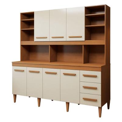 Cozinha Compacta Atenas 7 Portas 3 Gavetas MDF-MDP 201CM Off White com Nature Kaiki Móveis