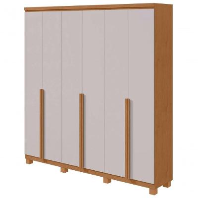 Guarda Roupa Casal Alonzo 6 Portas de Bater 4 Gavetas MDF Amendoa Clean-off White Móveis Lopas