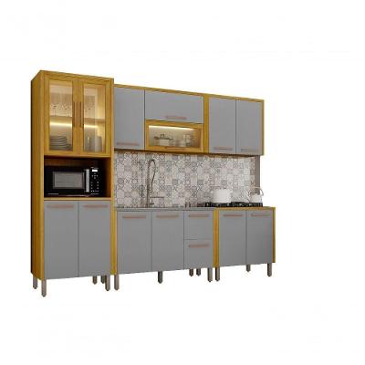Cozinha Completa Donna 2 Portas 2 Gavetas MDF 273CM Cinamomo e Cinza CHF