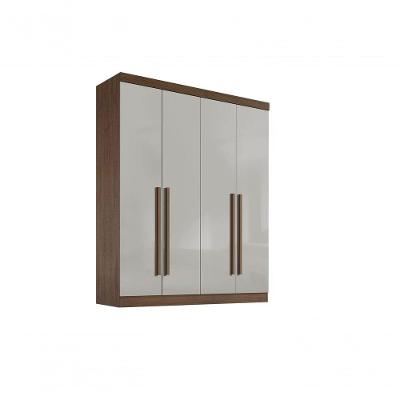 Guarda Roupa Casal da Vinci Plus 4 Portas de Bater 3 Gavetas MDF Castanho-off White D'Doro Móveis