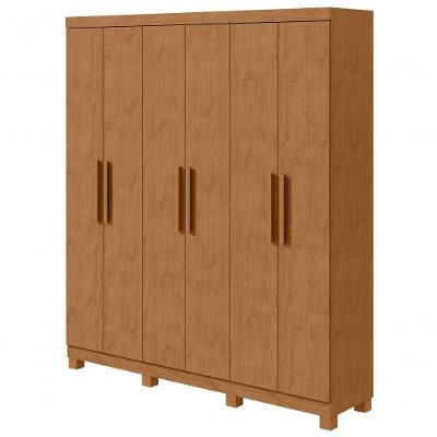 Guarda Roupa Casal Jazz 6 Portas de Bater 3 Gavetas MDF-MDP Laqueado Amendoa Clean Móveis Lopas
