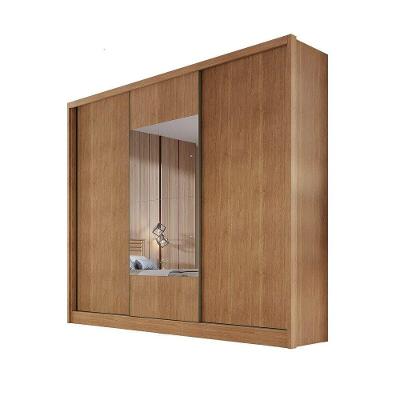Guarda Roupa Casal Arezzo 3 Portas de Bater 4 Gavetas MDF com Espelho Cumaru Móveis Novo Horizonte