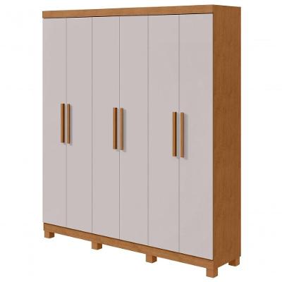 Guarda Roupa Casal Jazz 6 Portas de Bater 3 Gavetas MDF-MDP Amendoa Clean-off White Móveis Lopas