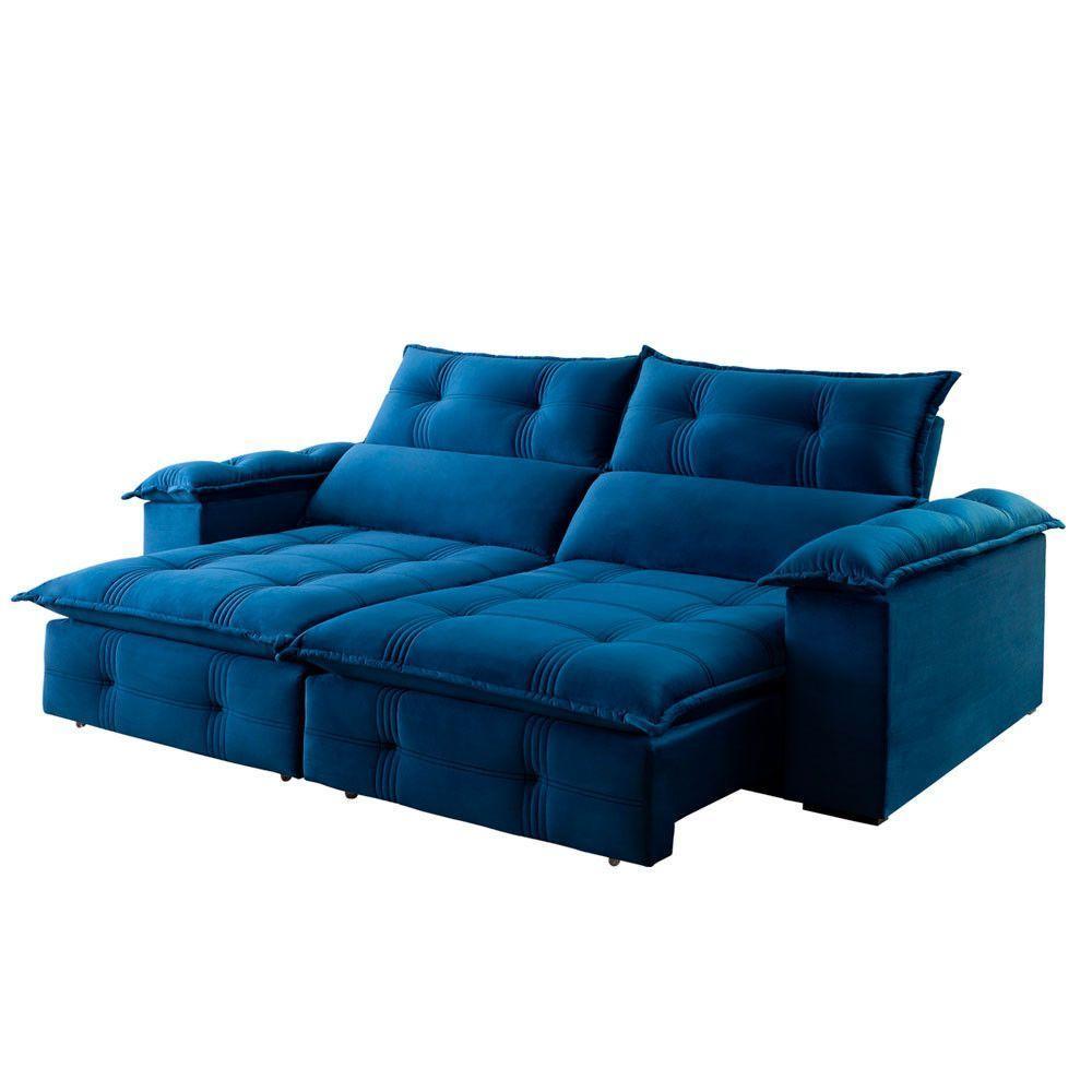 Sofá Retrátil E Reclinável 2,50m 4 Lugares Azul - 8