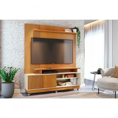 Rack para TV Ares Até 75" 160CM MDP com Rodízios Off White e Cinamomo