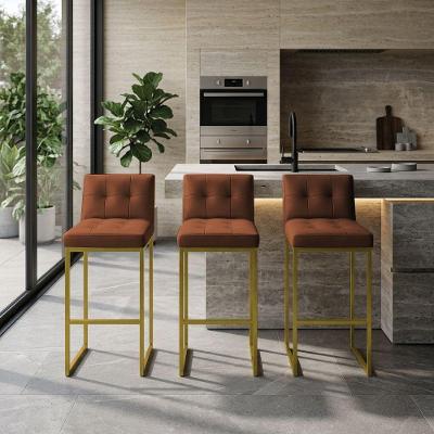 Kit 3 Banquetas Lirina PU Base Dourada com Encosto Nozes D'Rossi